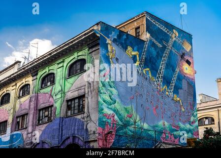 Graffiti, Straßenkünstler, Blu, Schriftsteller, Testaccio, Porto Fluviale, Rom, Latium, Italien, Europa Stockfoto