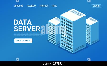 Isometrische Servertechnologie für Rechenzentren, Server-Backup, Big Block Storage Website der digitalen Datenbank Stock Vektor