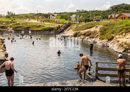 Salzseen und Schlammbäder im Ocna Sibiului in Sibiu Conty, Siebenbürgen, Rumänien Stockfoto