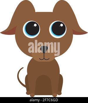 Niedliche Vektor-Illustration eines Welpen sitzt gerade. Sie ist braun und hat sehr große, blaue Augen. Stock Vektor