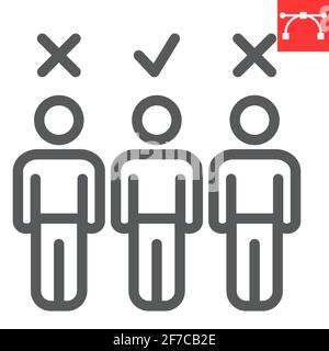 Symbol für Kandidatenlinie, Job und Rekrutierung, Auswahl des richtigen Kandidaten Vektorsymbol, Vektorgrafiken, bearbeitbares Konturumrisszeichen, eps 10. Stock Vektor