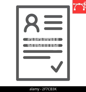 CV-Liniensymbol, Vertrag und Dokument, Vektorsymbol für Lebenslauf, Vektorgrafiken, bearbeitbares Konturumrisszeichen, eps 10. Stock Vektor
