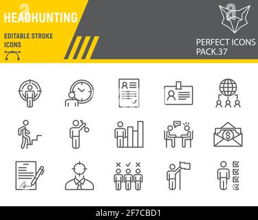 Headhunting Line Icon Set, Headhunting Kollektion, Vektorgrafiken, Logo-Illustrationen, Rekrutierungsvektor-Icons, Menschen Zeichen, skizzieren Piktogramme Stock Vektor