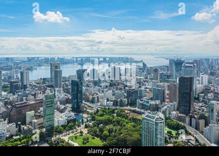 Tokio, Japan, Asien - September 7, 2019: Luftaufnahme von Tokio aus Tokyo Tower Stockfoto