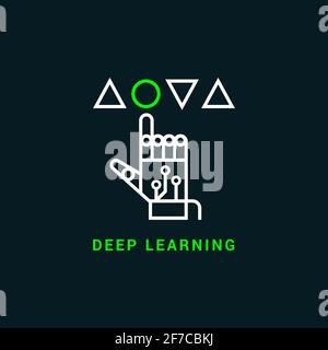 Tiefes lineares Symbol für maschinelles Lernen in zwei Farben. Vektor-Symbol des Robotertrainings. Stock Vektor