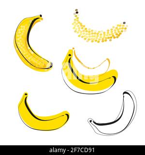 Banana Symbol Logo Silhouette Umriss und gelbe Farbe isoliert auf Weiß Stock Vektor