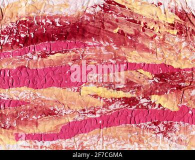 Zeitgenössische abstrakte Kunst Illustration. Zerknittert lackierte Papiertextur. Farbenfroher Hintergrund expressive impressionistische moderne Malerei Banner Postkarte Poster. Helle, grungy farbige Papiertextur. Stockfoto