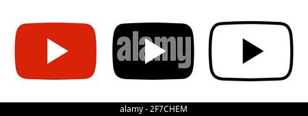 YouTube-Symbolsatz isoliert auf weißem Hintergrund. Soziale Netzwerke Vektor-Illustration. Stock Vektor