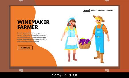 Winzer Farmer Tragekorb Mit Traubenvektor Stock Vektor