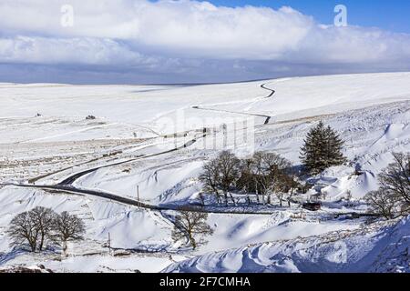 Winter in den Pennines - EINE verschneite Landschaft in Coalcleugh, Northumberland UK Stockfoto