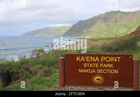 Eingang - Kaena Point State Park, Oahu, Hawaii Stockfoto