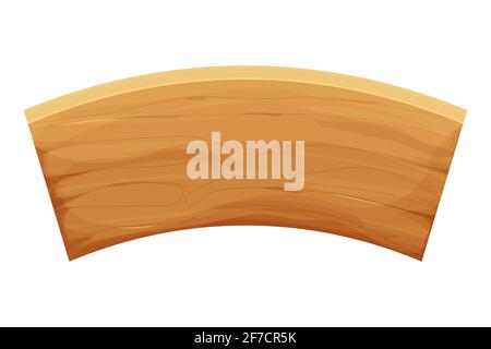 Holz-Banner, gebogene Planke im Cartoon-Stil, leer, Menü-Vorlage isoliert auf weißem Hintergrund Stock Vektor-Illustration. UI Asset Design, strukturiertes, detailliertes grafisches Objekt. . Abbildung des Stock Vectors Stock Vektor