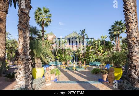 Villa Oasis im berühmten botanischen Garten Jardin Majorelle von Yves Saint Laurent in Marrakesch, Marokko Stockfoto