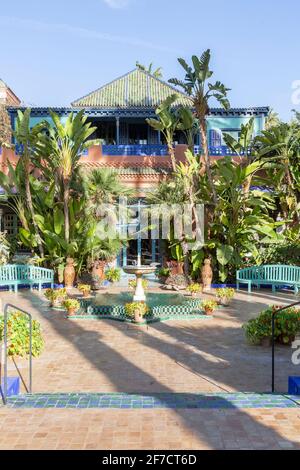 Villa Oasis im berühmten botanischen Garten Jardin Majorelle von Yves Saint Laurent in Marrakesch, Marokko Stockfoto