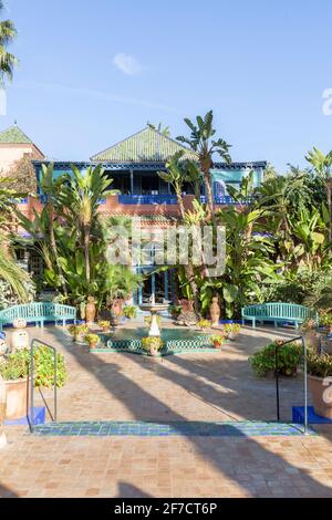 Villa Oasis im berühmten botanischen Garten Jardin Majorelle von Yves Saint Laurent in Marrakesch, Marokko Stockfoto