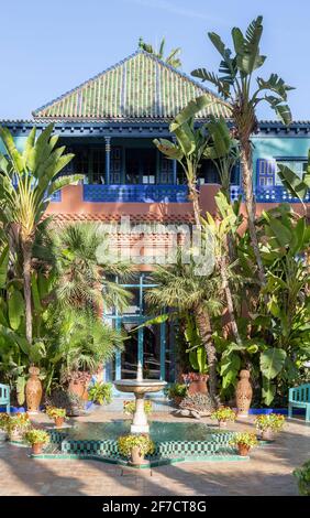 Villa Oasis im berühmten botanischen Garten Jardin Majorelle von Yves Saint Laurent in Marrakesch, Marokko Stockfoto