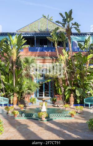 Villa Oasis im berühmten botanischen Garten Jardin Majorelle von Yves Saint Laurent in Marrakesch, Marokko Stockfoto