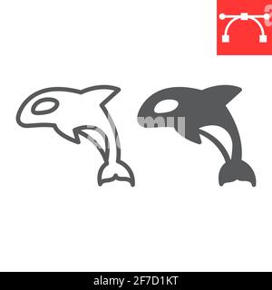 Orca-Linie und Glyphen-Symbol, Meer- und Meerestiere, Orca-Vektor-Symbol, Vektorgrafiken, bearbeitbare Kontur Umrisszeichen, eps 10. Stock Vektor