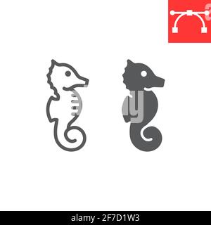 Seepferd-Linie und Glyphe-Symbol, Meer- und Meerestiere, Seepferd-Vektor-Symbol, Vektorgrafiken, editierbare Kontur Umrisszeichen, eps 10. Stock Vektor