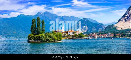 Schöner romantischer See Lago Maggiore - Blick auf die Insel Isola Dei pescatori', im Norden Italiens Stockfoto