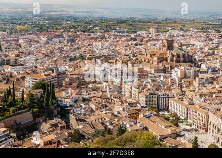 Luftaufnahme von Granada von der Festung Alhambra, Spanien Stockfoto