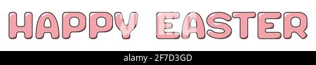 Frohe Osterkarte mit pinkfarbenem Schriftzug im Cartoon-Stil. Urlaubskonzept Farbgebung in Pastellfarbe Rosa. Horizontale Vektor-flache Abbildung isoliert auf Stock Vektor