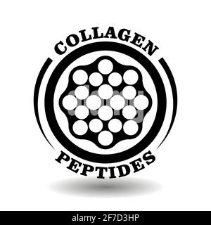 Kreisvektor Symbol von Collagen Peptid Molekül Zeichen für Anti-Aging-Kosmetik-Paket Symbol, medizinische Pillen mit hydrolysiertem Kollagen Piktogramm Stock Vektor