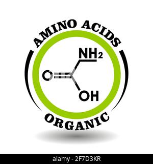 Kreisvektor-Symbol mit chemischer Formel der organischen Aminosäuren Symbol für die Verpackung Zeichen von Kosmetika, Tags von medizinischen Produkten mit Aminosäureingre Stock Vektor