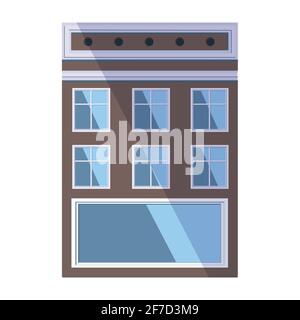 Europäisches braunes altes Haus im traditionellen holländischen Stadtstil mit einem Gießdach, quadratischen Dachfenstern und großen Fenstern im Loft-Stil. Vektorgrafik Stock Vektor