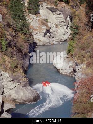 Die Shotover Jet Fahrt durch den Shotover River Canyon, Queenstown, Region Otago, Südinsel, Neuseeland Stockfoto