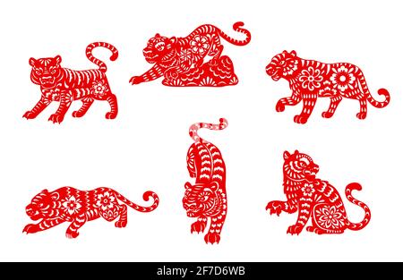 Tierkreis Tiger Tier Symbole, chinesische Tierkreiszeichen Stock Vektor