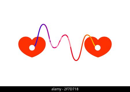 Zwei miteinander verbundene rote Herzen. Konzept von Empathie, Liebe, Leidenschaft. Symbol für Kardiologie. Vektorgrafik Stock Vektor