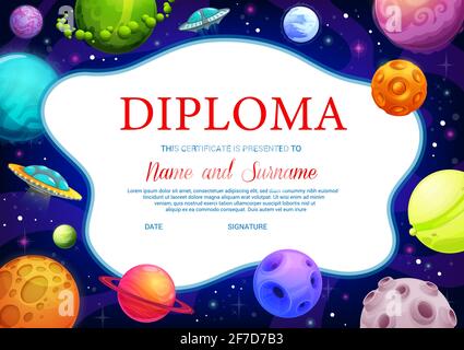 Bildung Schule Diplom Fantasie Raum Planeten Stock Vektor