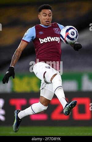 Jesse Lingard von West Ham United in Aktion während des Premier League-Spiels im Molineux Stadium, Wolverhampton. Ausgabedatum: Montag, 5. April 2021. Stockfoto