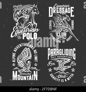 T-Shirt Prints mit Pferd und Adler Maskottchen Stock Vektor