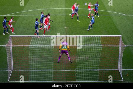 Rotherham, Großbritannien. April 2021. Gesamtansicht des Attentats von Rotherham United während der Sky Bet Championship hinter verschlossenen Türen zwischen Rotherham United und Wycombe Wanderers am 5. April 2021 im New York Stadium, Rotherham, England. Foto von Andy Rowland. Quelle: Prime Media Images/Alamy Live News Stockfoto