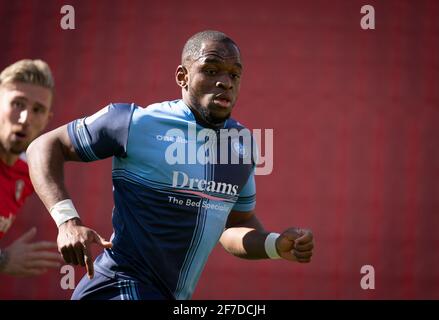 Rotherham, Großbritannien. April 2021. Uche Ikpeazu von Wycombe Wanderers beim Sky Bet Championship Behind Closed Doors Match zwischen Rotherham United und Wycombe Wanderers am 5. April 2021 im New York Stadium, Rotherham, England. Foto von Andy Rowland. Quelle: Prime Media Images/Alamy Live News Stockfoto