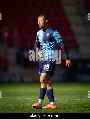 Rotherham, Großbritannien. April 2021. Curtis Thompson von Wycombe Wanderers beim Sky Bet Championship Behind Closed Doors Match zwischen Rotherham United und Wycombe Wanderers am 5. April 2021 im New York Stadium, Rotherham, England. Foto von Andy Rowland. Quelle: Prime Media Images/Alamy Live News Stockfoto