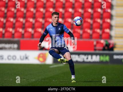 Rotherham, Großbritannien. April 2021. Josh Knight (Leihgabe von Leicester City) von Wycombe Wanderers während der Sky Bet Championship hinter verschlossenen Türen zwischen Rotherham United und Wycombe Wanderers am 5. April 2021 im New York Stadium, Rotherham, England. Foto von Andy Rowland. Quelle: Prime Media Images/Alamy Live News Stockfoto