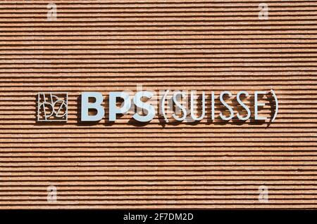 Lugano, Tessin, Schweiz - 16. März 2021 : Banca Popolare di Sondrio oder BPS Suisse Bankschild an einem Gebäude in Lugano, Schweiz Stockfoto