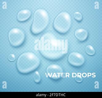 Realistischer Wassertropfen. Reines transparentes Tröpfchen. Kondenswassertropfen reinigen. Vektorset. Stock Vektor
