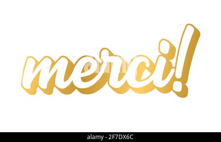 Handskizziertes MERCI-Zitat auf Französisch als Logo. Übersetzte Danke. Schriftzug für Banner, Header, Karte, Poster, Flyer Stock Vektor