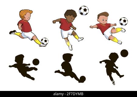 Finden Sie den richtigen Schatten.ein pädagogisches Spiel für Kinder auf der Thema des Sports, Jungen Fußballspieler kick einen Fußballball.Vektor-Illustration In Cartoo Stock Vektor