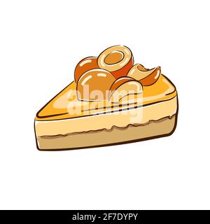 Kuchen, dreieckiges Stück sandigen Dessert in süße Creme getränkt und Garniert mit Fruit.Sketch, Doodle, Vektor-Illustration isoliert auf weißem Hintergrund Stock Vektor