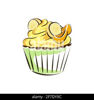 Cupcake, ein Stück Dessert, süße Sahnetorte mit saftigen Früchten und Berries.Vector Illustration in flachem Stil, Skizze für Menüs und Teehäuser dekoriert Stock Vektor