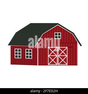 Doodle Cartoon allein roten Holzscheune Haus, graues Dach, Fenster und Türen mit gekreuzten weißen Brettern. Vektordarstellung isolierte handgezeichnete Illustration ein Stock Vektor