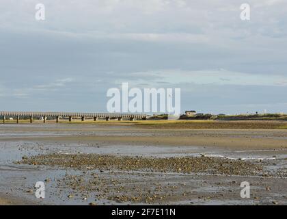 Sehr Ebbe am Duxbury Bay Beach. Stockfoto