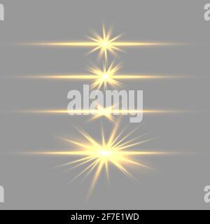 Gelbe horizontale Fackeln Packung. Laserstrahlen, horizontale Lichtstrahlen.schöne Lichtfackeln. Stock Vektor