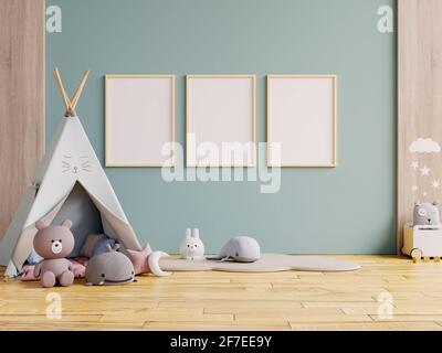 Mock up Poster Rahmen im Kinderzimmer, Kinderzimmer, Kinderzimmer Mockup, 3d-Rendering Stockfoto