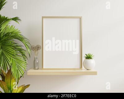 Mockup-Rahmen im Wohnzimmer-Interieur, skandinavischer Stil, 3d-Rendering Stockfoto